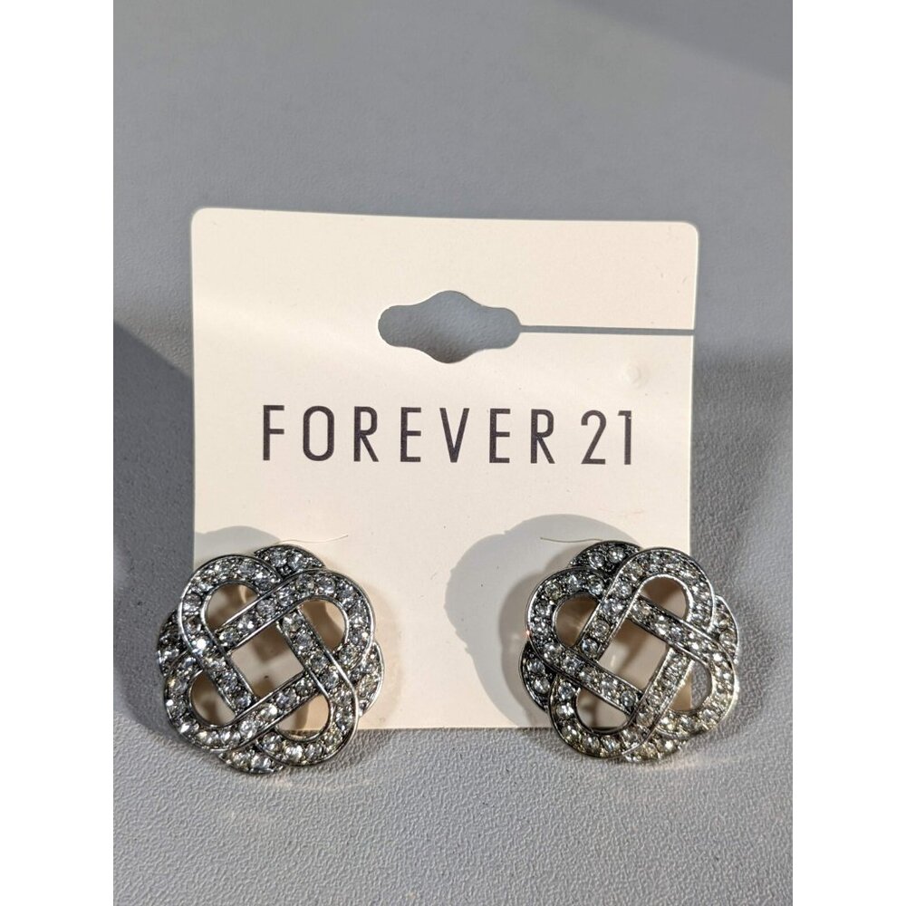Forever 21 Silver Tone Round Knot Crystal Cut Out Stud Pierced Earrings